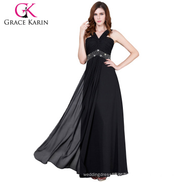 Grace Karin Mulheres Vestidos de noite elegantes com correia Longo vestido formal Vestidos de noite preto Vestidos para ocasiões especiais CL6013